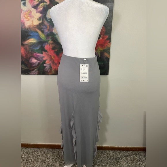 NWT Zara gray tulle Ruffle Mesh Maxi Pencil skirt S Y2K style chic - Picture 7 of 8